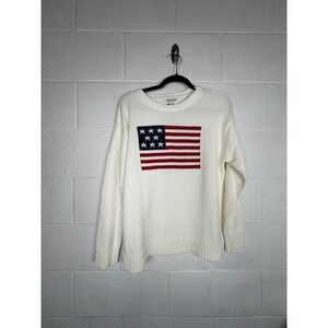 American Flag Knit Sweater Womens Medium Cream Crewneck Patriotic NWT